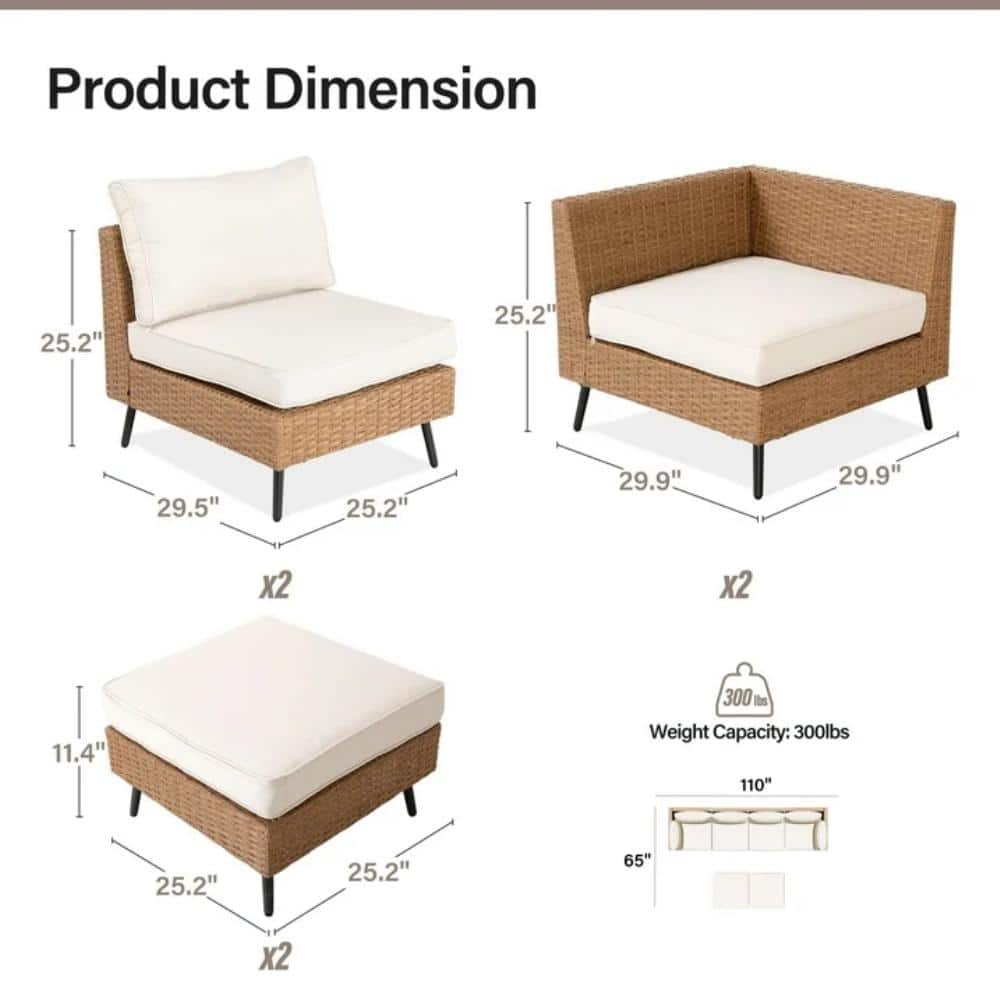 Beige 6-Piece Steel Frame Patio Furniture Set with Cushions