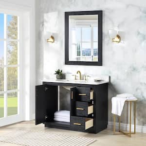 Gazsi 42 in.W x 22 in.D x 34 in.H Bath Vanity in Black Oak with Grain White Composite Stone Top and Mirror
