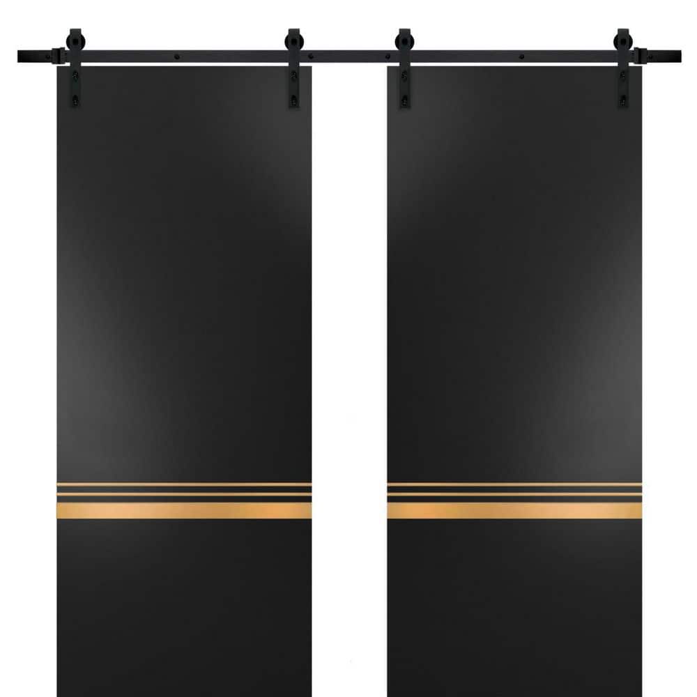 Assemble Required 24 in. x 84 in. 2-Panel Black Matte Solid Wood with Honeycomb Sliding Barn Door with Hardware Kit price history on PriceWatchPro
