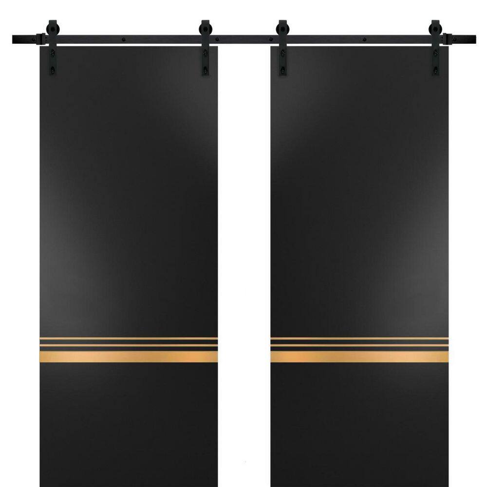 Assemble Required 28 in. x 80 in. 2-Panel Black Matte Solid Wood with Honeycomb Sliding Barn Door with Hardware Kit price history on PriceWatchPro