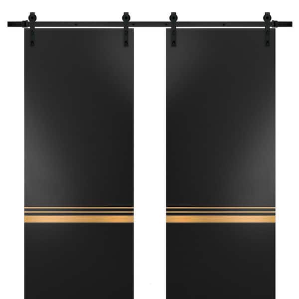 Sartodoors 36 in. x 80 in. 2 Panel Black Matte Solid Wood with Honeycomb Sliding Barn Door with Hardware Kit