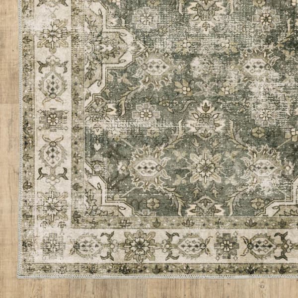HomeRoots 4' X 6' Green Brown Beige Yellow And Olive Oriental Printed Stain Resistant Non Skid Area Rug