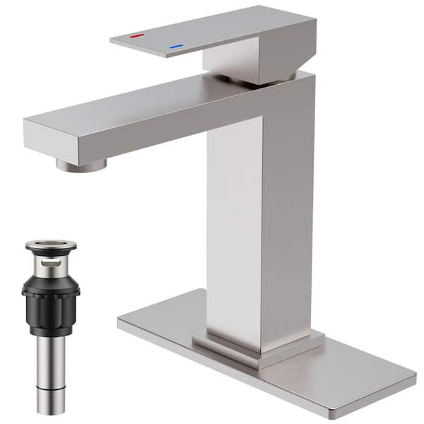 FURUISI Single Handle Mid-Arc Bathroom Faucet with Pop-Up Drain Included and Spot Resistant in Brushed Nickel