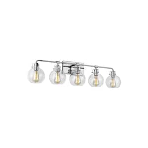 Clara 40 in. 5-Light Chrome Vanity Light Clear Seeded Glass Shades