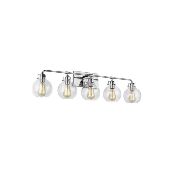Generation Lighting Clara 40 in. 5-Light Chrome Vanity Light Clear Seeded Glass Shades