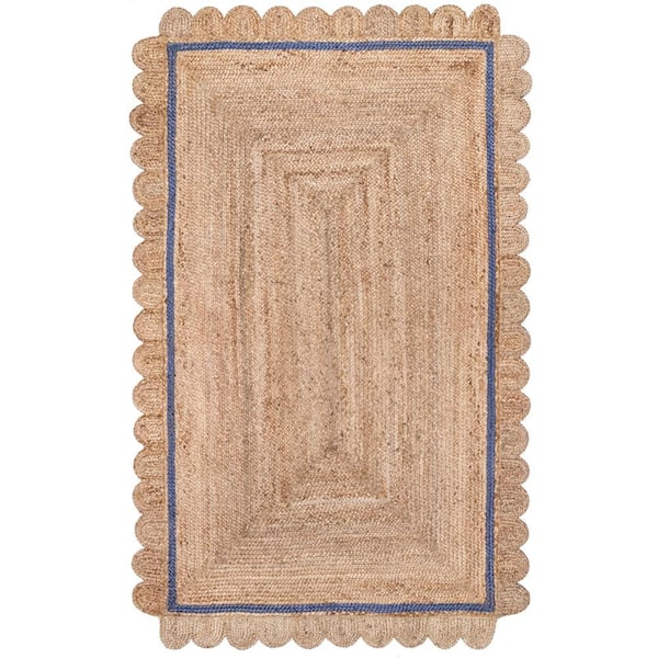 Tera Petals Braided Jute Blue 6 ft. x 9 ft. Farmhouse Area Rug