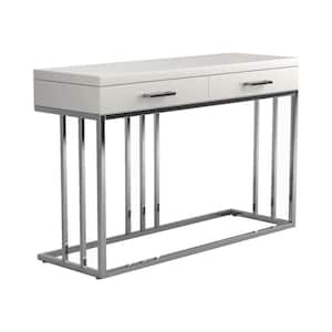 47.25 in. Glossy White Rectangle Wood Sofa Table with 2-Drawers