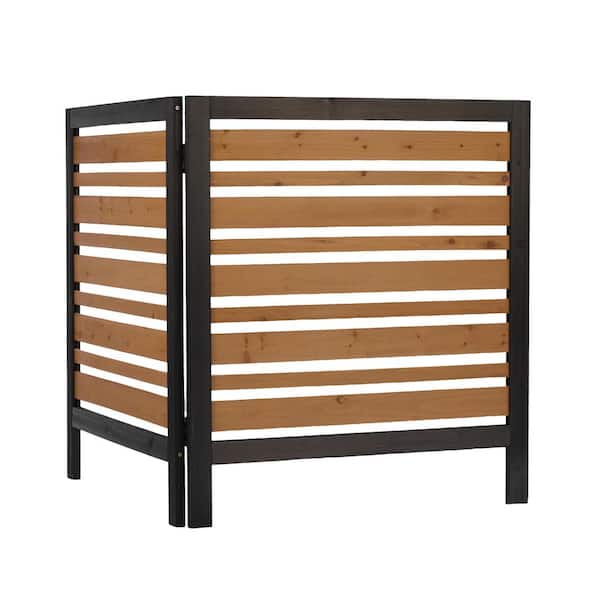 2-Panel Outdoor Brown and Black Air Conditioner Fence Screen, Wood Privacy Fence