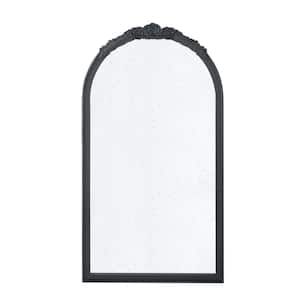 23 in. W x 42 in. H Arch Black Metal Frame Hand Carved Rose Decor Wall Mirror