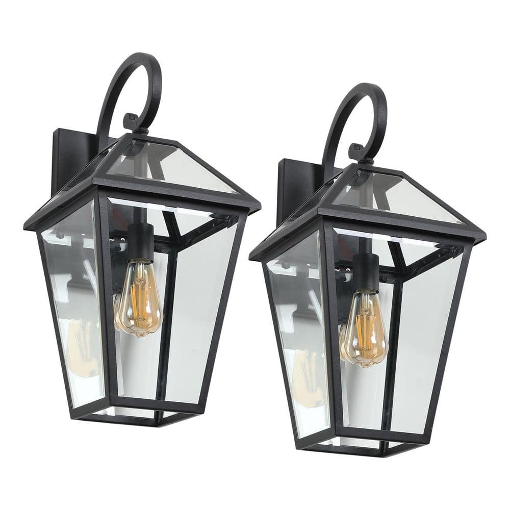 21 in. Black Outdoor Hardwired Wall Lantern Sconce with Clear Glass No Bulb