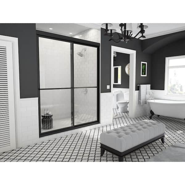 Coastal Shower Doors Newport 52 in. to 53.625 in. x 70 in. Framed Sliding Shower Door with Towel Bar in Matte Black and Clear Glass