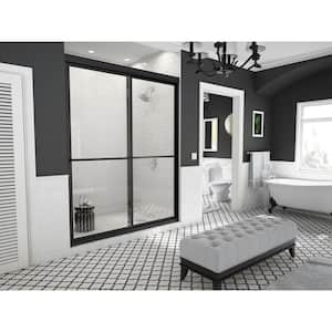 Newport 58 in. to 59.625 in. x 70 in. Framed Sliding Shower Door with Towel Bar in Matte Black and Clear Glass