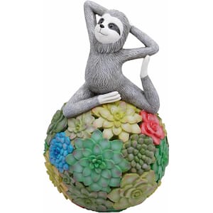 1-Light 9 in. Integrated LED Solar Powered Yoga Sloth with Colorful Succulent Ball