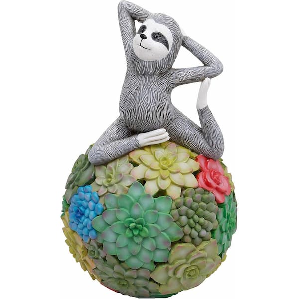 HunnyKome Solar Lighting 1-Light 9 in. Integrated LED Solar Powered Yoga Sloth with Colorful Succulent Ball