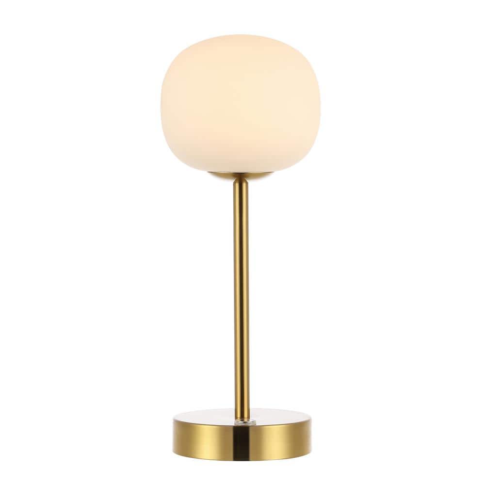 Natalia Brass Gold Cordless LED Table Lamp with Frosted Globe