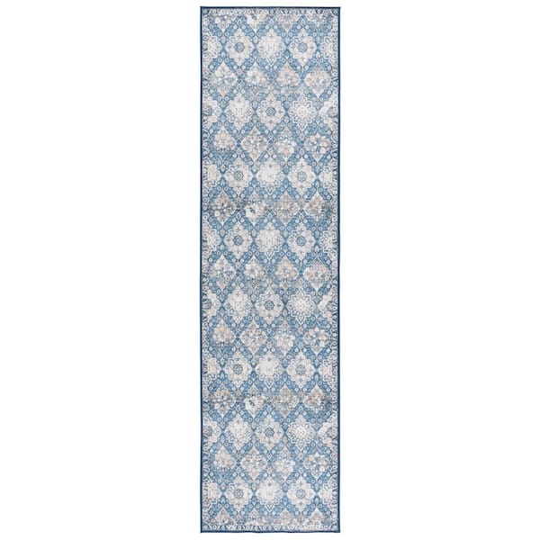 Orlando 2 ft. x 8 ft. Blue/Beige Coastal Traditional Persian Floral Washable Runner Rug