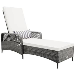 Patio Rattan PE Wicker Outdoor Chaise Lounge Sun Lounger with Beige Cushions Adjustable Backrest Mix Gray