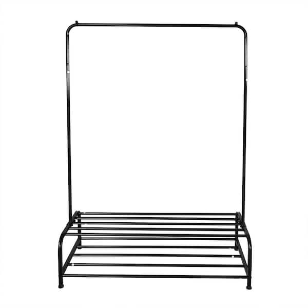 Ahokua Black Metal Clothing Rack with 2-Tier Lower Storage Shelf