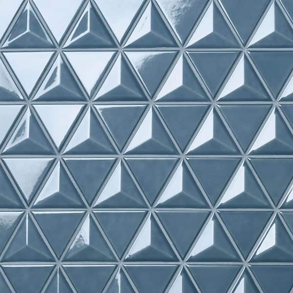 Ivy Hill Tile Medley Triangle Coastal Blue 11.02 in. x 12.55 in. Glossy Ceramic Mosaic Wall Tile (1 sq. ft./Each)