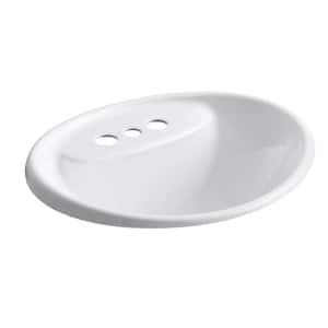 Tides Drop-In Cast Iron Bathroom Sink in White with Overflow Drain
