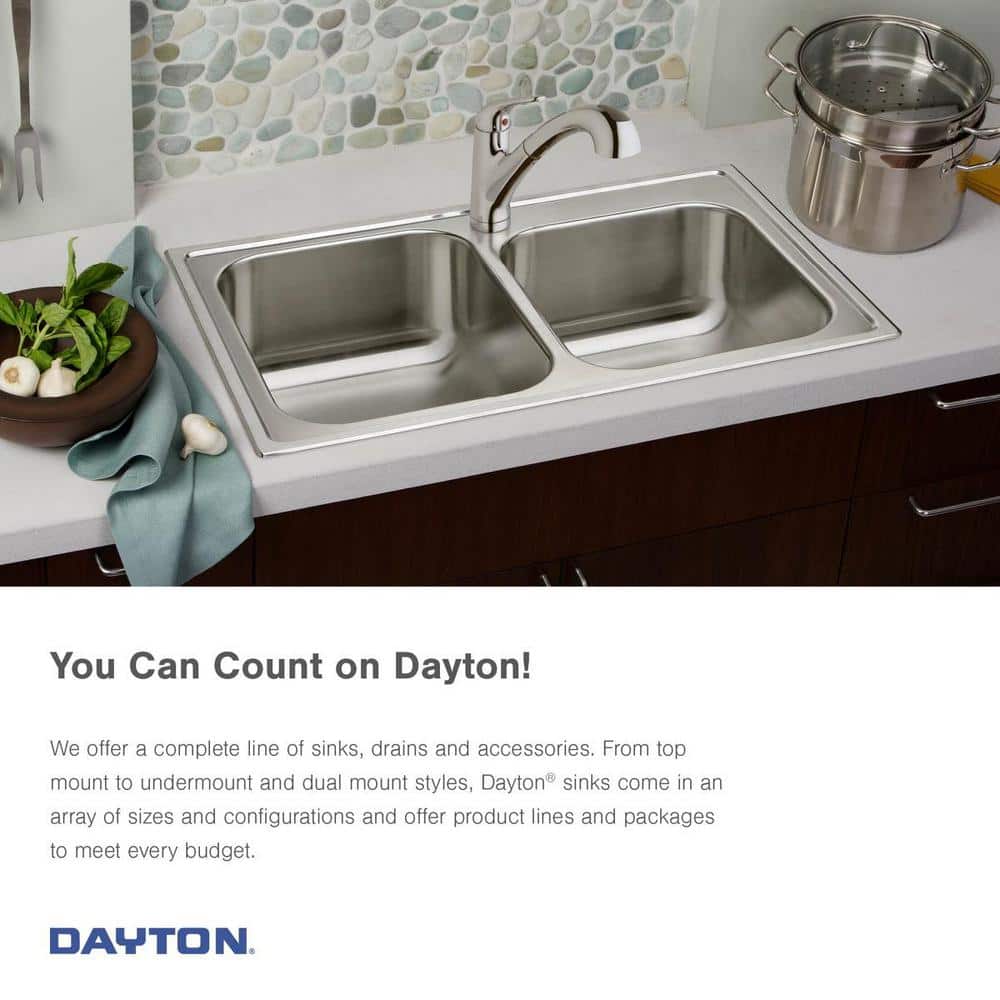Dayton 33" Satin Nickel Double Bowl Drop-In Stainless Steel Sink