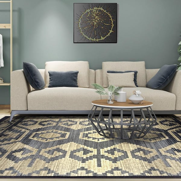 Catori Black/Beige 5 ft. x 8 ft. Rustic Non-Slip Area Rug