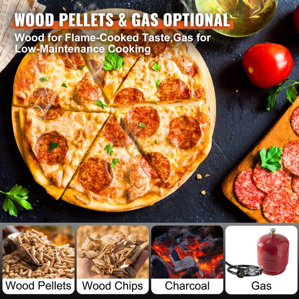 VEVOR 12-Inch Black and Stainless Steel Gas and Wood Outdoor Pizza Oven
