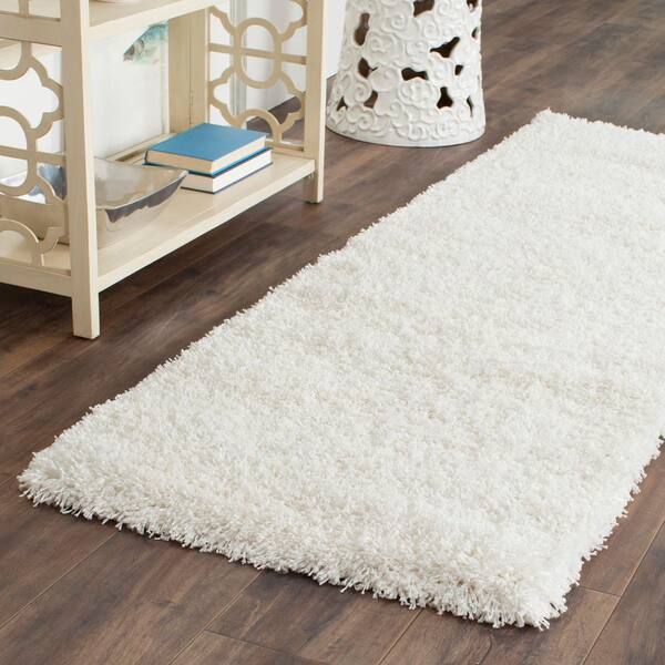 Shag 2 ft. x 21 ft. White Solid Runner Rug