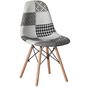Modern Fabric Patchwork Parsons Chair with Wooden Legs for Kitchen, Dining Room, Entryway, Living Room, Single
