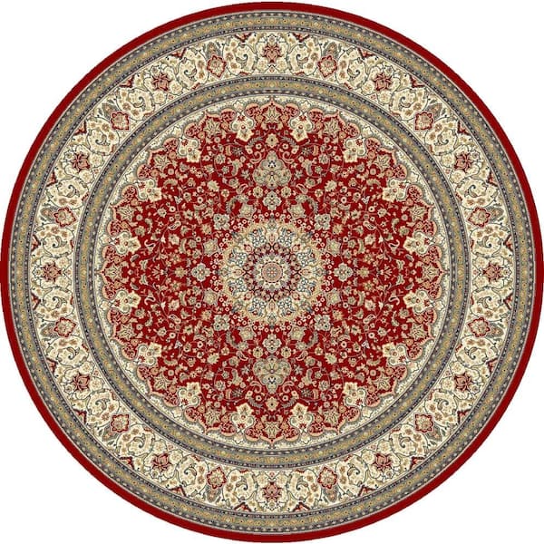 Home Decorators Collection Nicholson Red/Ivory 8 ft. x 8 ft. Round Indoor Area Rug