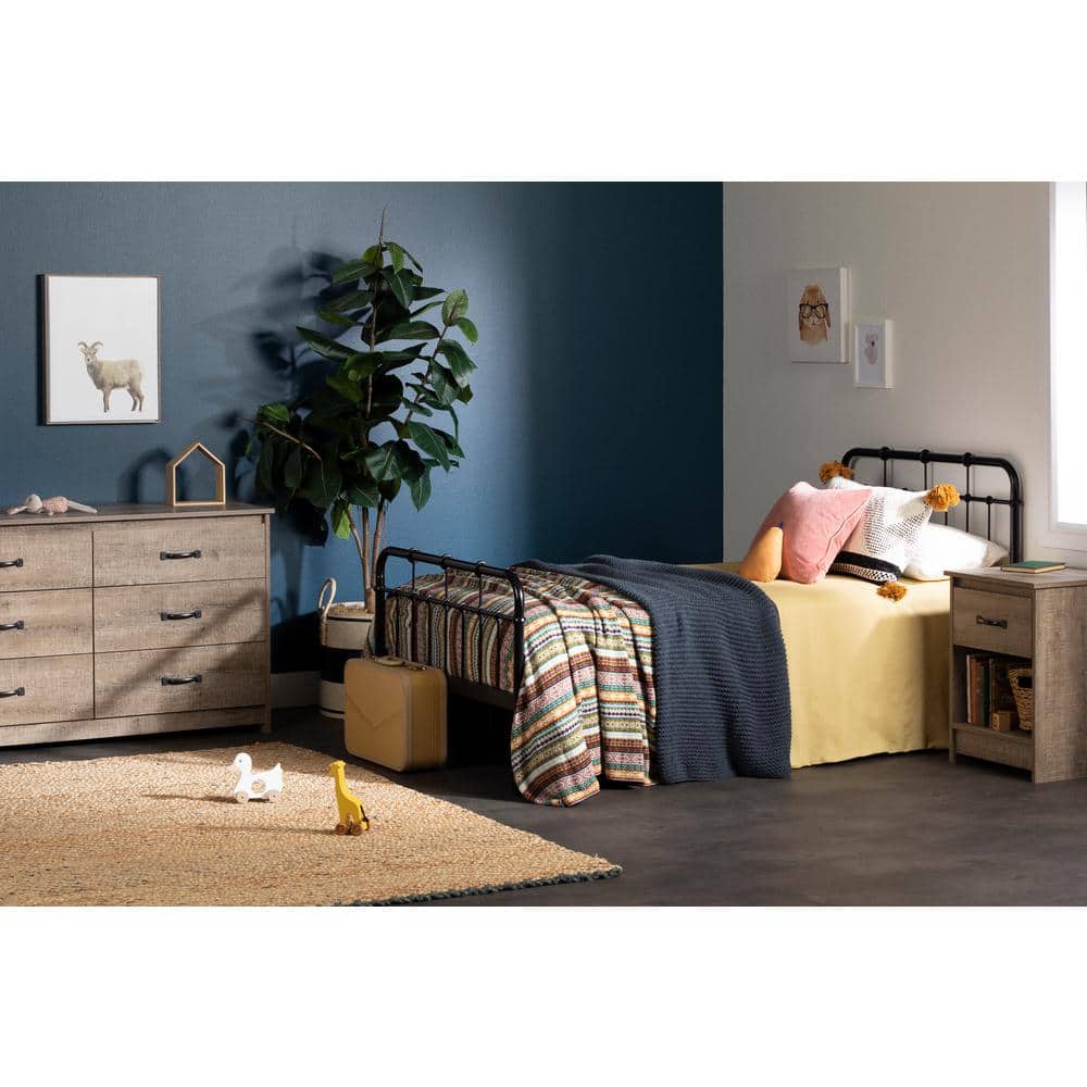 Twin Black Metal Platform Bed with Headboard