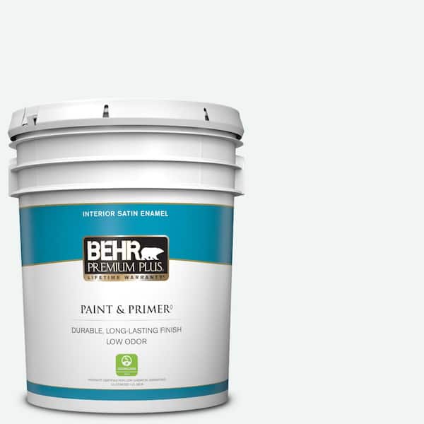 BEHR PREMIUM PLUS 5 gal. #BL-W09 Bakery Box Satin Enamel Low Odor Interior Paint & Primer
