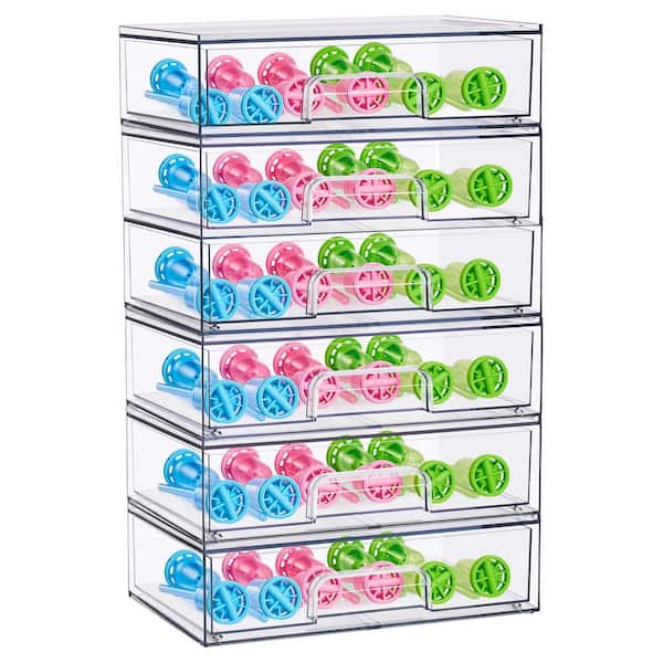 Clear Acrylic Pull-Out Organizer, Wide Stackable Storage Drawers, 6 Pack Plastic Organizer Bins