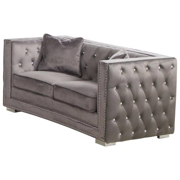 Best Master Furniture Ruby 61 in. L Gray Velvet 2 Seater Loveseats