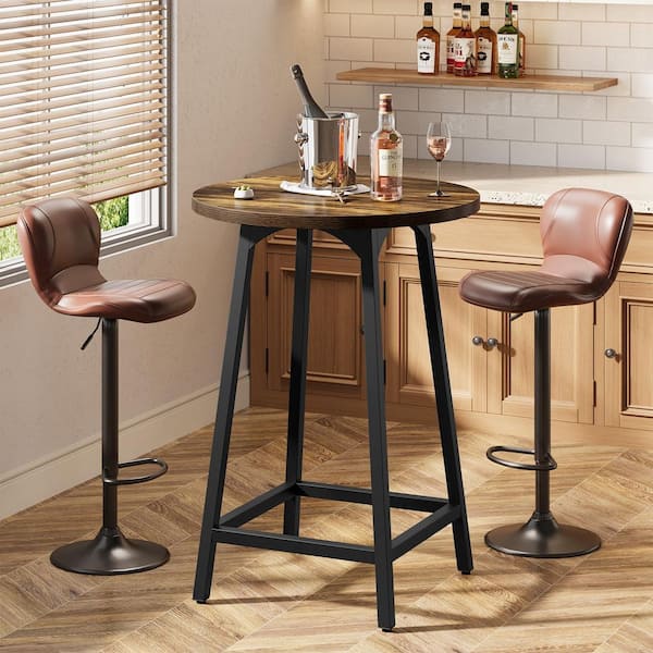 35.43 in. H Rustic Brown High Top Bar Table Seats 2, Small Round Cocktail Counter Height Table for Pub, Bistro, Kitchen