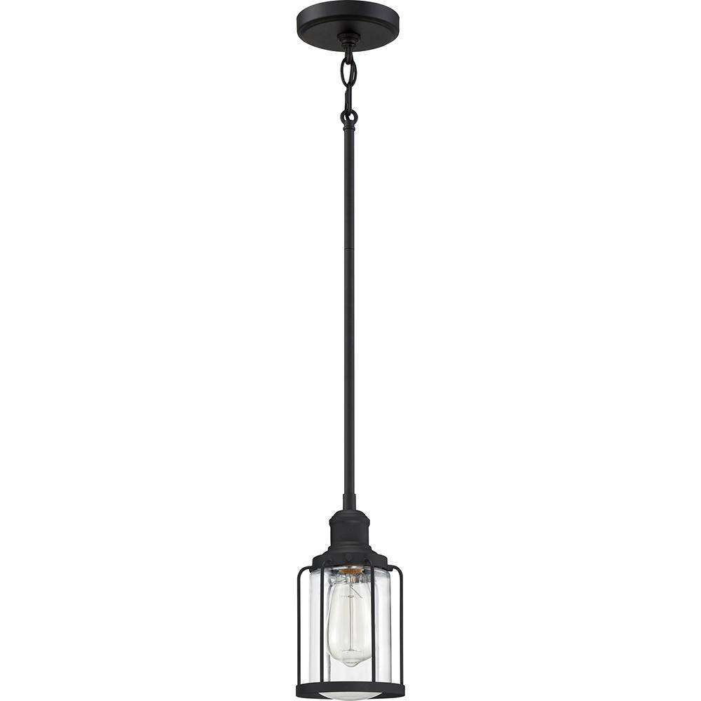 Ludlow Matte Black 5" Mini Industrial Pendant with Caged Glass
