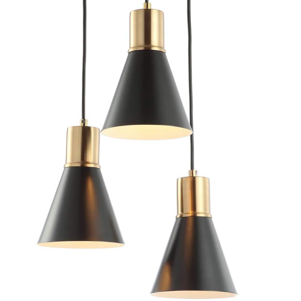 Apollo 15" Black and Brass Gold Metal Cluster LED Pendant Light