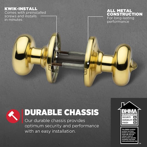 Kwikset Juno Polished Brass Privacy Bed/Bath Door Knob with