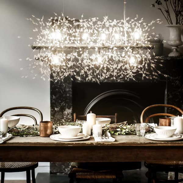 9-Light Dandelion Modern Linear Chandelier with online Crystal Beaded Accents