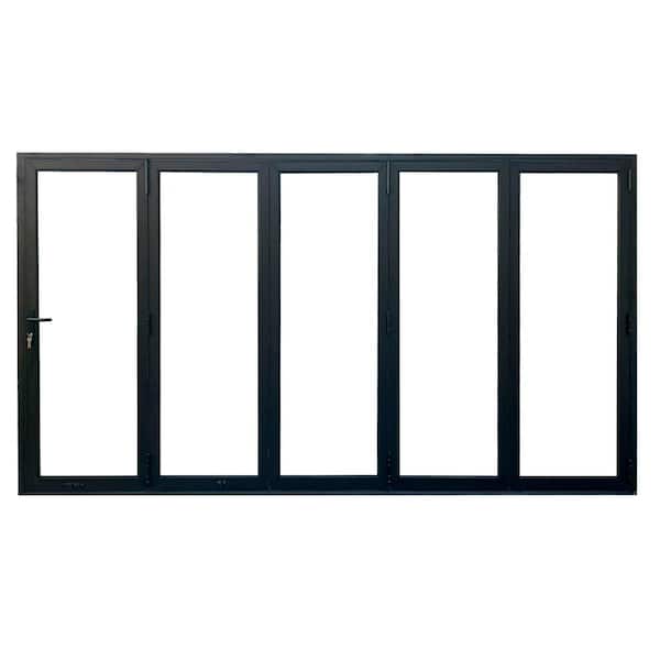 Teza 90 Series 144 in. x 80 in. Matte Black Left to Right Folding Aluminum Bi-Fold Patio Door