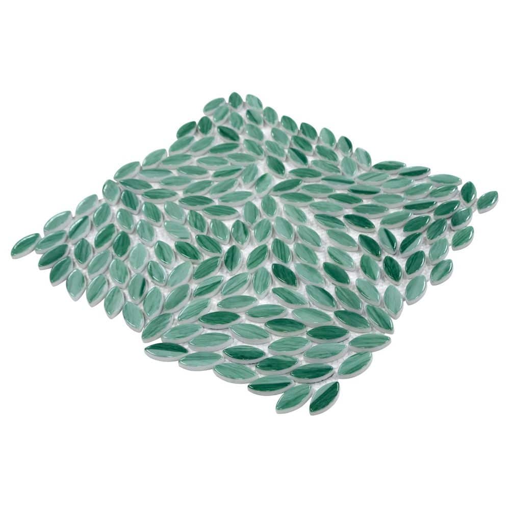 Green Floral Glossy Recycled Glass Mosaic Tile for Indoor/Outdoor Use
