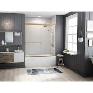 Paragon 3/16 B Series 60 in. x 57 in. Semi-Framed Sliding Tub Door with Towel Bar in Brushed Nickel and Clear Glass