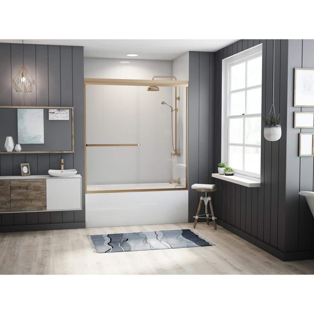 Coastal Shower Doors Paragon 3 16 B Series 64 In X 57 In Semi Framed Sliding Tub Door With Towel Bar In Brushed Nickel And Clear Glass 5164 57n C The Home Depot