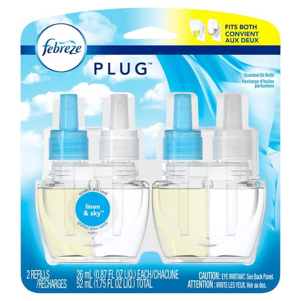 Febreze Plugins 0 87 Oz Linen And Sky Dual Scented Oil Plug In Air Freshener Refill 2 Pack 003700046299 The Home Depot