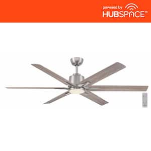 Kensgrove II 60 in. Smart Indoor/Outdoor Brushed Nickel Ceiling Fan with Remote Included Powered by Hubspace