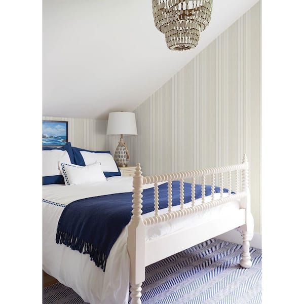 Navarres Stripe Neutral White Faux Linen Wallpaper Sample