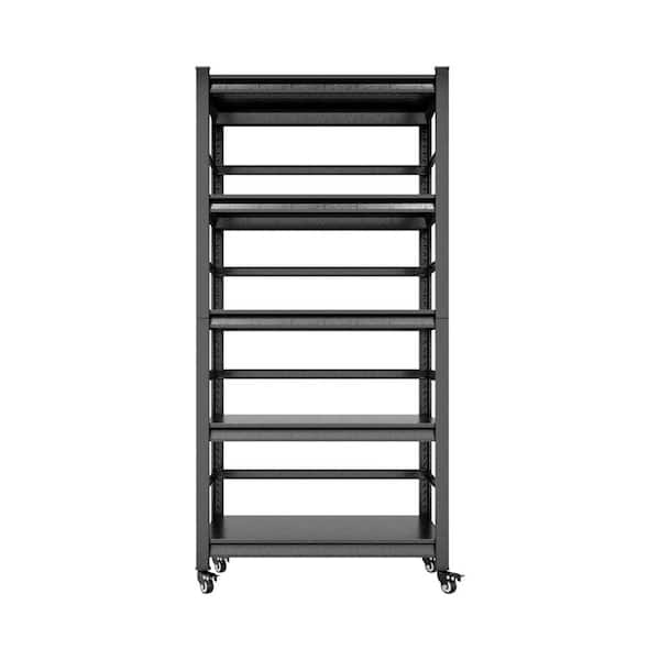 Tidoin Black 5-Tier Heavy-Duty Metal Solid Garage Storage Shelving with 4 Wheels (35.4 in. W x 72 in. H x 15.7 in. D)