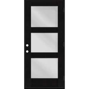 Regency 32 in. x 80 in. Modern 3Lite Equal Clear Glass LHOS Onyx Stain Mahogany Fiberglass Prehung Front Door