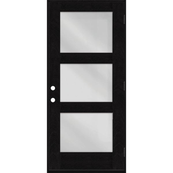 Regency 30 in. x 80 in. Modern 3-Lite Equal Clear Glass LHOS Onyx Stain Mahogany Fiberglass Prehung Front Door