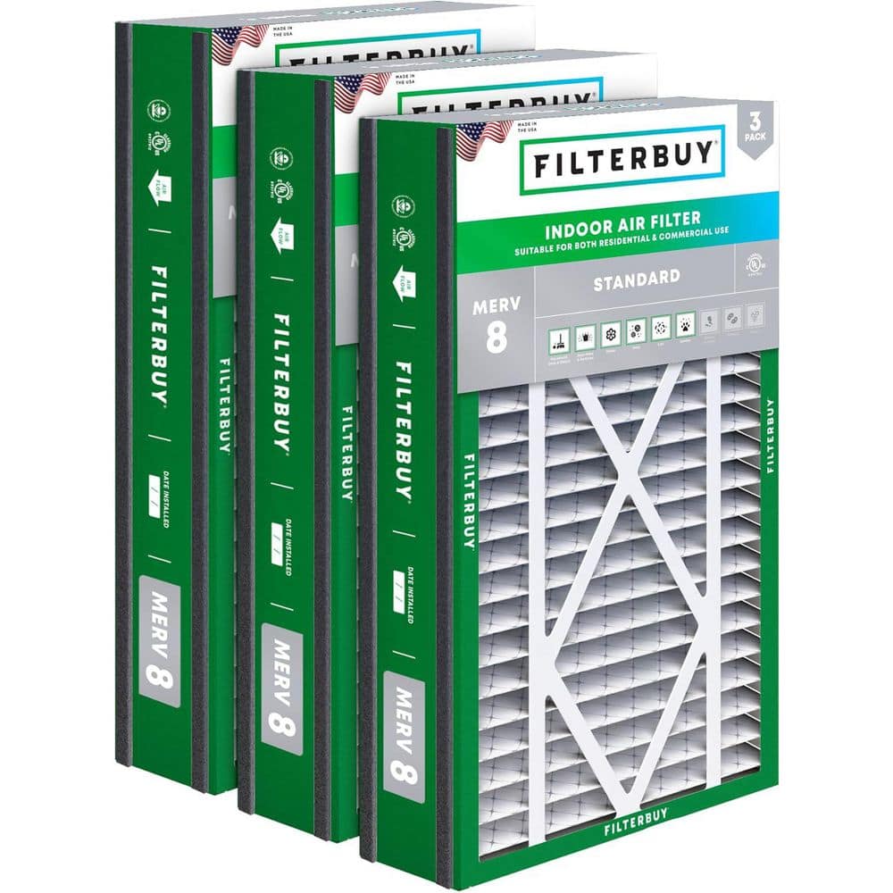 Filterbuy 16 in. x 25 in. x 3 in. MERV 8 (FPR 5) Dust Defense Pleated ...